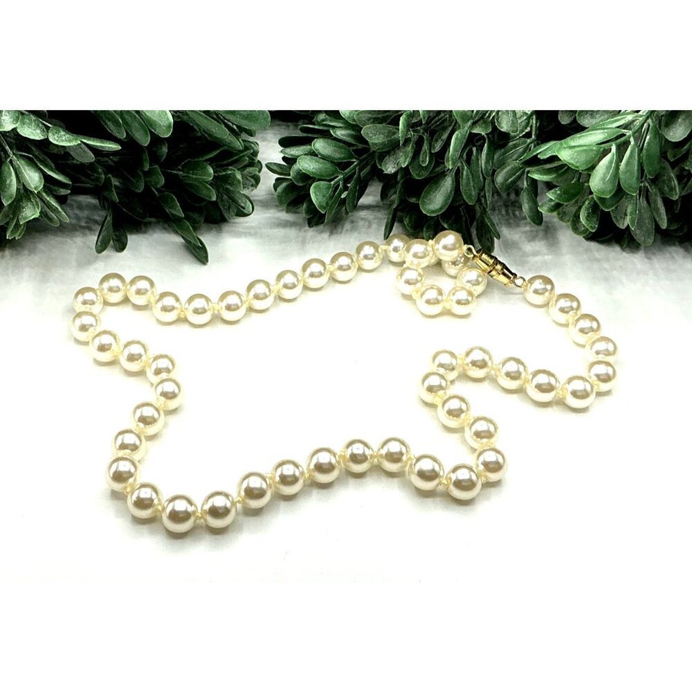 Vintage Faux Pearl Strand Necklace With Gold-Tone Clasp